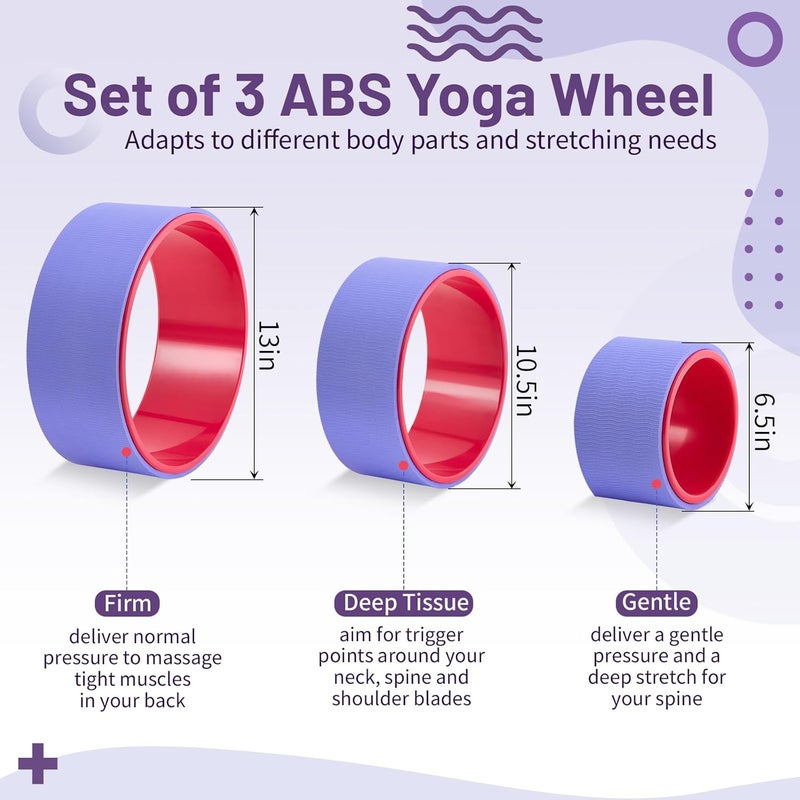 Simgoing 3 Pack ABS Yoga Wheel Set 660 Lbs Foam Roller for Back Pain & Stretching Back Wheel for Massage, Purple and Pink Set - Image 2